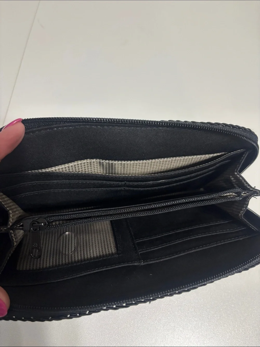 Liz Claiborne Black Crochet Clutch Wallet with Heart Charm